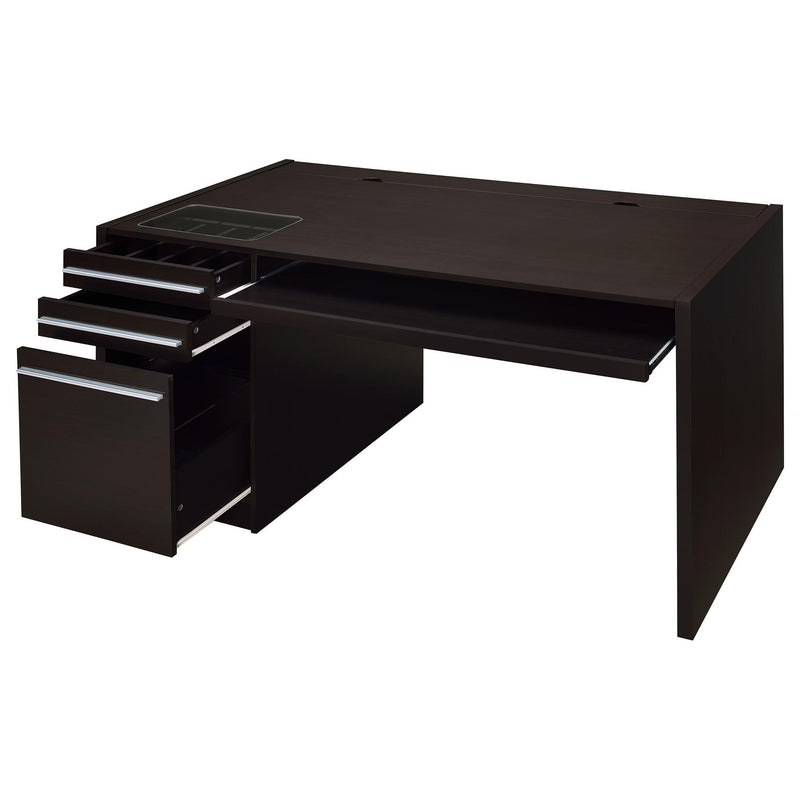 Halston - 3 Drawer Office Computer Desk With Keyboard Tray - Cappuccino