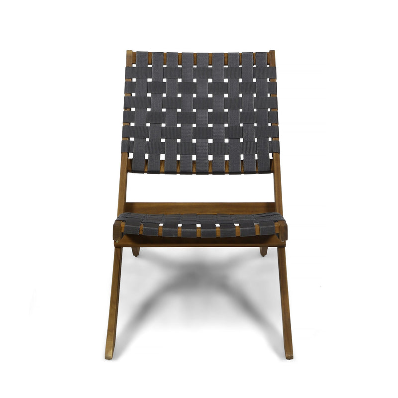 Solidago - Outdoor And Strapping Belt Folding Chairs, (Set of 2) - Black / Brown
