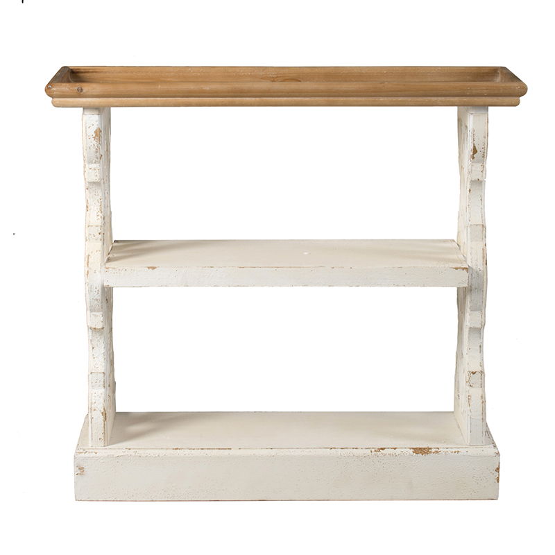 Distressed Wood Shelf Tray, French Country Console Table - Brown / Antique White