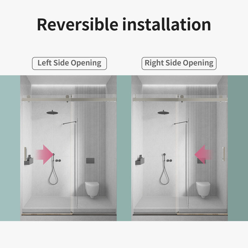 Frameless Single Sliding Soft Close Shower Doors, Reversible Installatio - Chrome