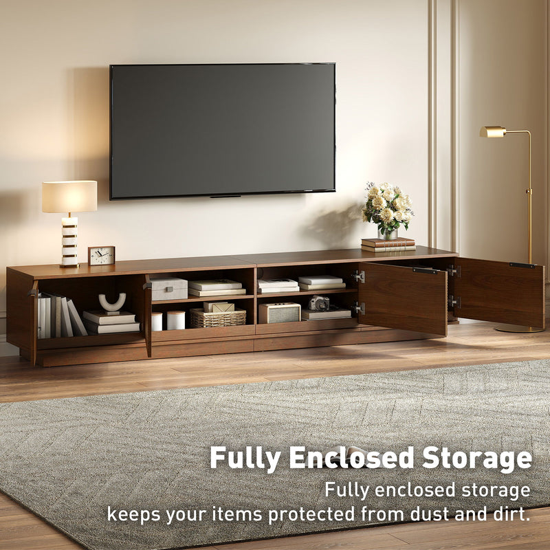 TV Stand, Entertainment Center With Fluted Door & Cable Management, Soft Closing Hinges - Walnut