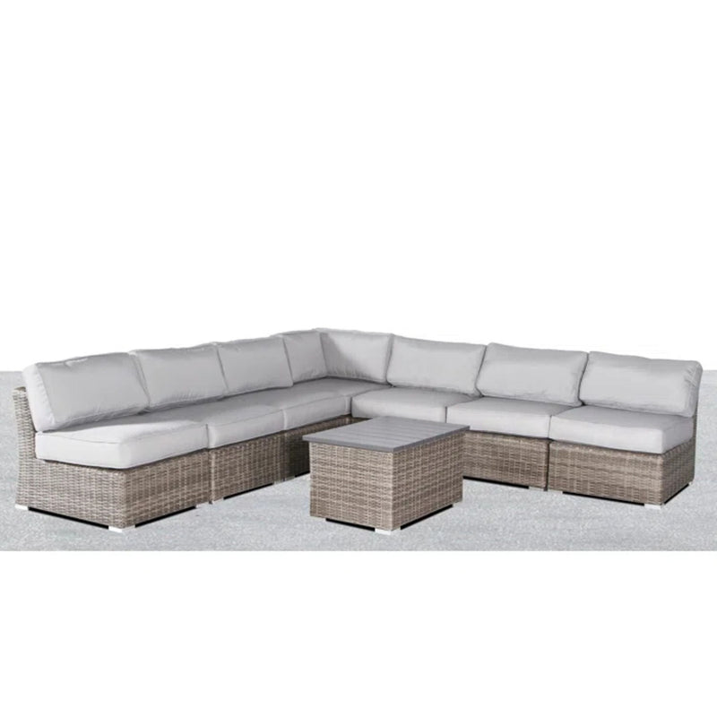 Wicker Sectional Sofa With Cushions And Table