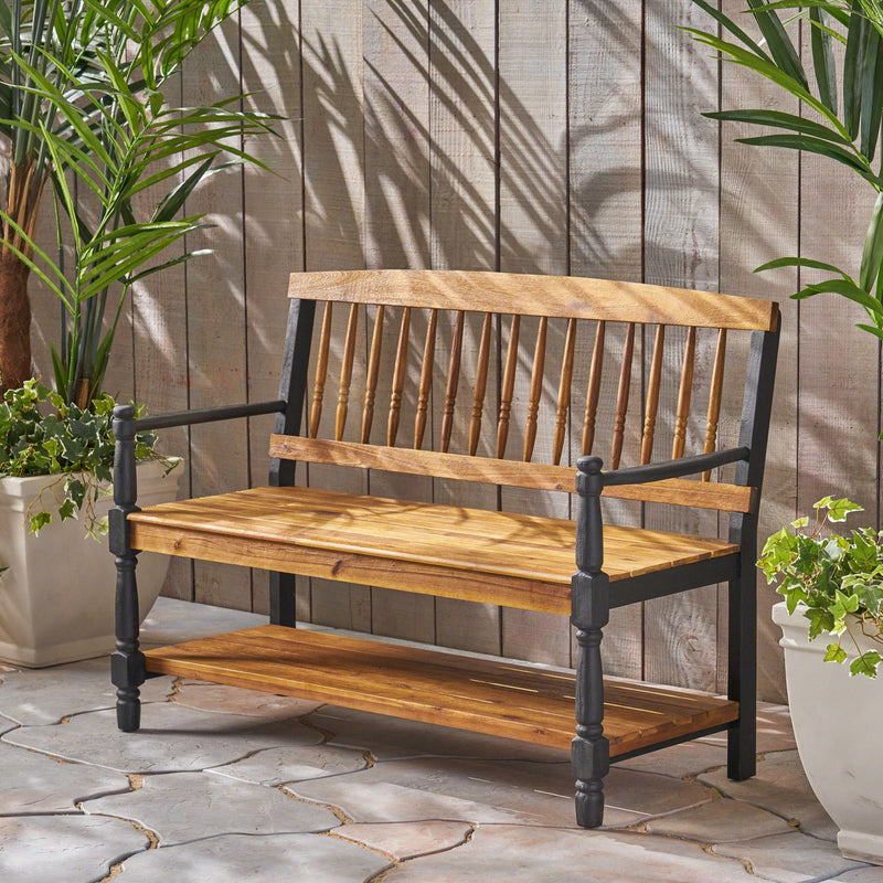 Slatted Bench With Built In Shelf