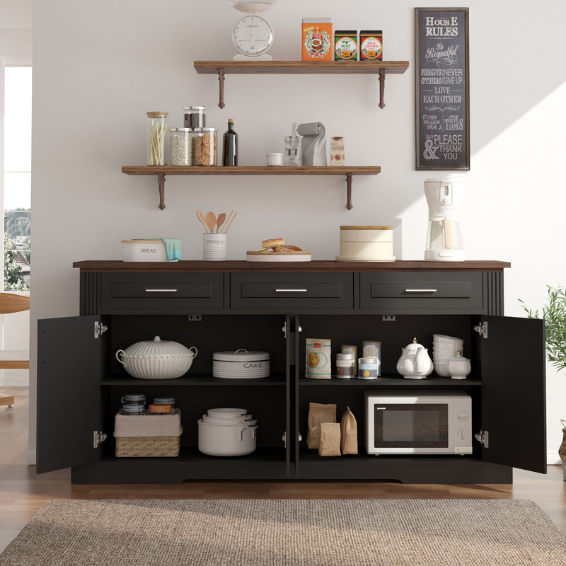 Fluted Sideboard Buffet Cabinet With 4 Doors And 3 Drawers