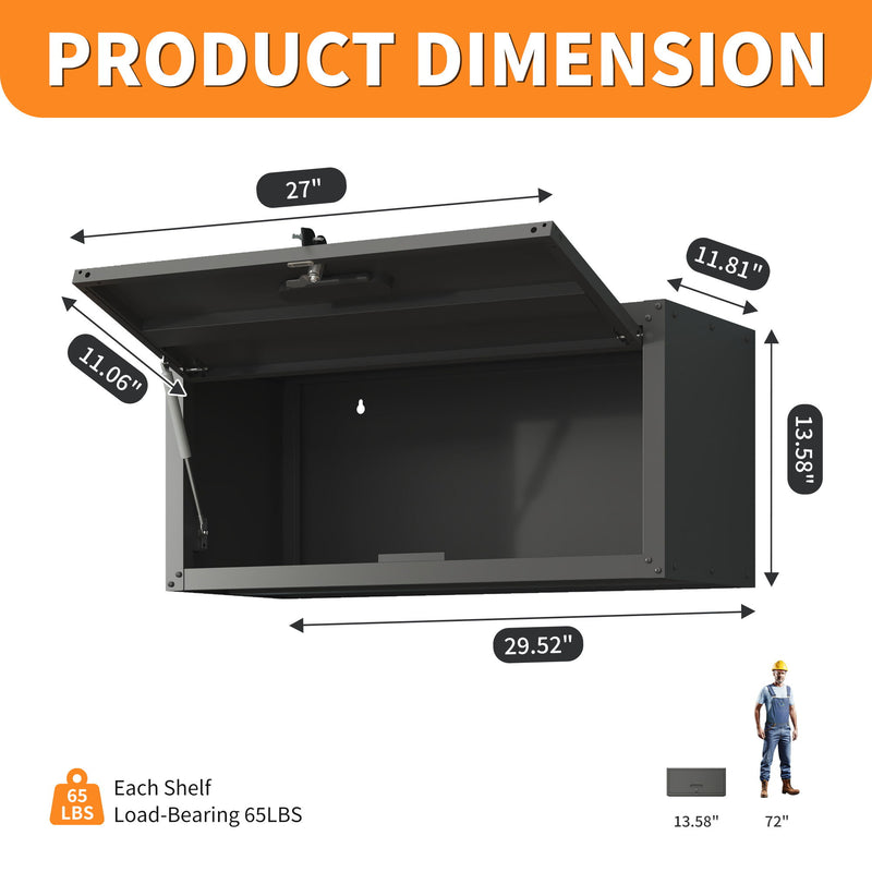 Heavy Duty, Metal Wall Mounted Tool Storage Cabinet Steel Metal Garage Storage Cabinet - Black / Gray