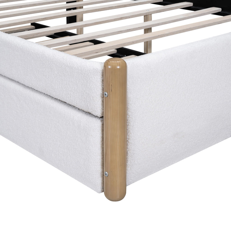 Upholstered Platform Bed With Wood Supporting Feet And Trundle