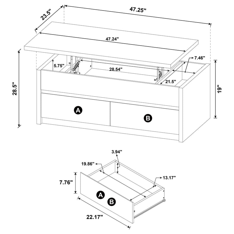 Canyon - Lift Top Table With Dual Drawers Storage Solution - Black