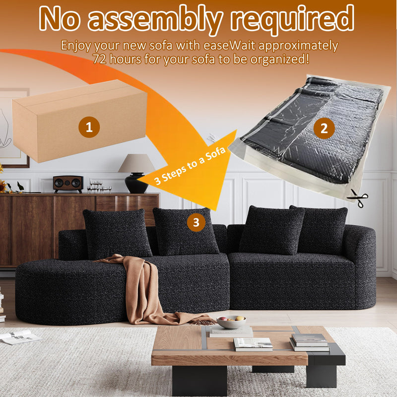 Upholstered Oversized Sectional Sofa, 4 Seater Extra Deep & Wide Seat Curved Cloud Couch With 4 Throw Pillows, Free Combination Living Room - Black