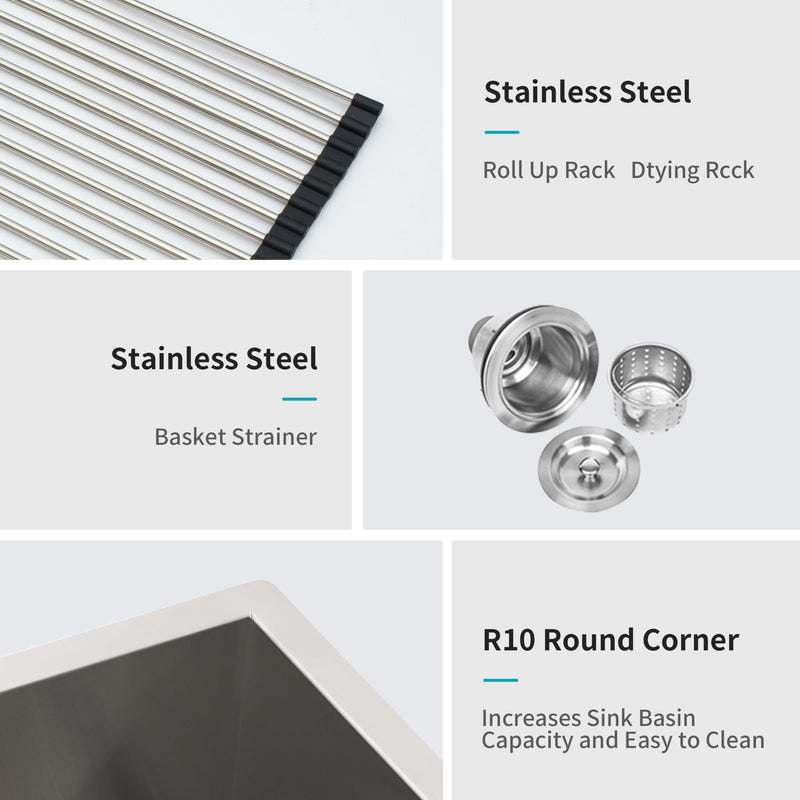 Modern Undermount Stainless Steel Kitchen Sink 16 Gauge, Deep Single Bowl
