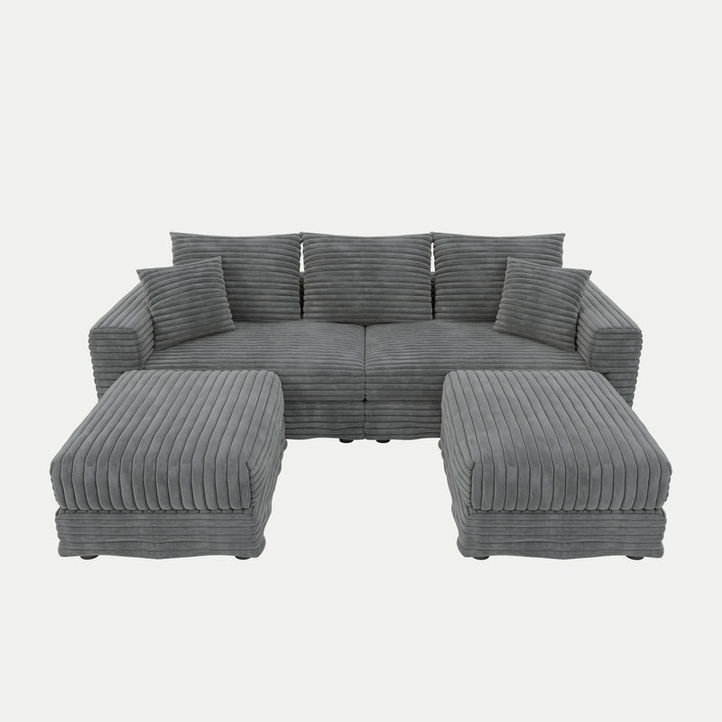 Deep Seat Convertible Sofa With Soft Pillows And Ottomans