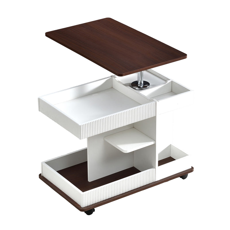 Adjustable End Table With Wheels, 360°Rotating Top And Storage Space