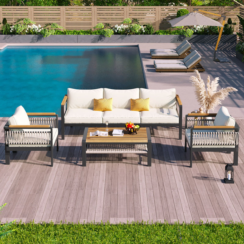 4 Pieces Outdoor Sectional Sofa Set 5 Person Patio Seating Group Outdoor Conversation Set With Cushions And A Coffee Table For Patios