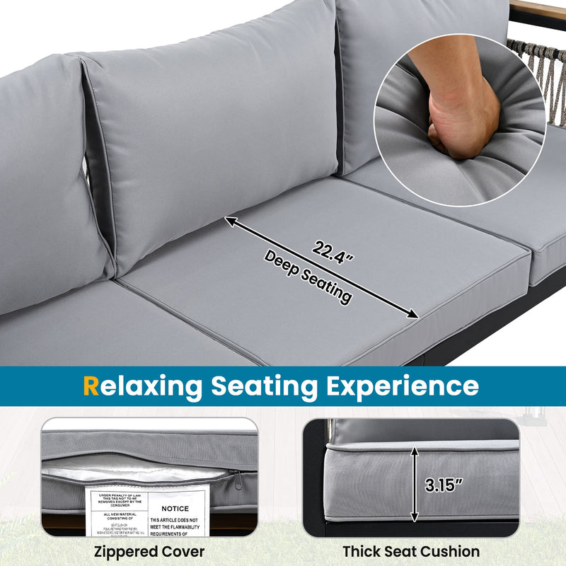 4 Pieces Outdoor Sectional Sofa Set 5 Person Patio Seating Group Outdoor Conversation Set With Cushions And A Coffee Table For Patios