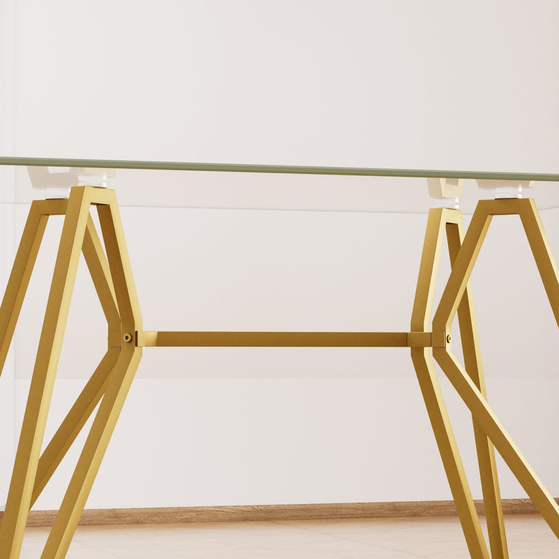 Modern Glass Dining Table With Metal Legs