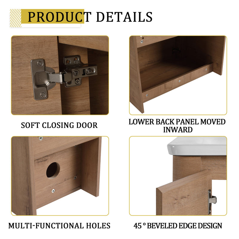 Wall Mounted Bathroom Vanity & Sink, Storage Shelves & Soft Close Door