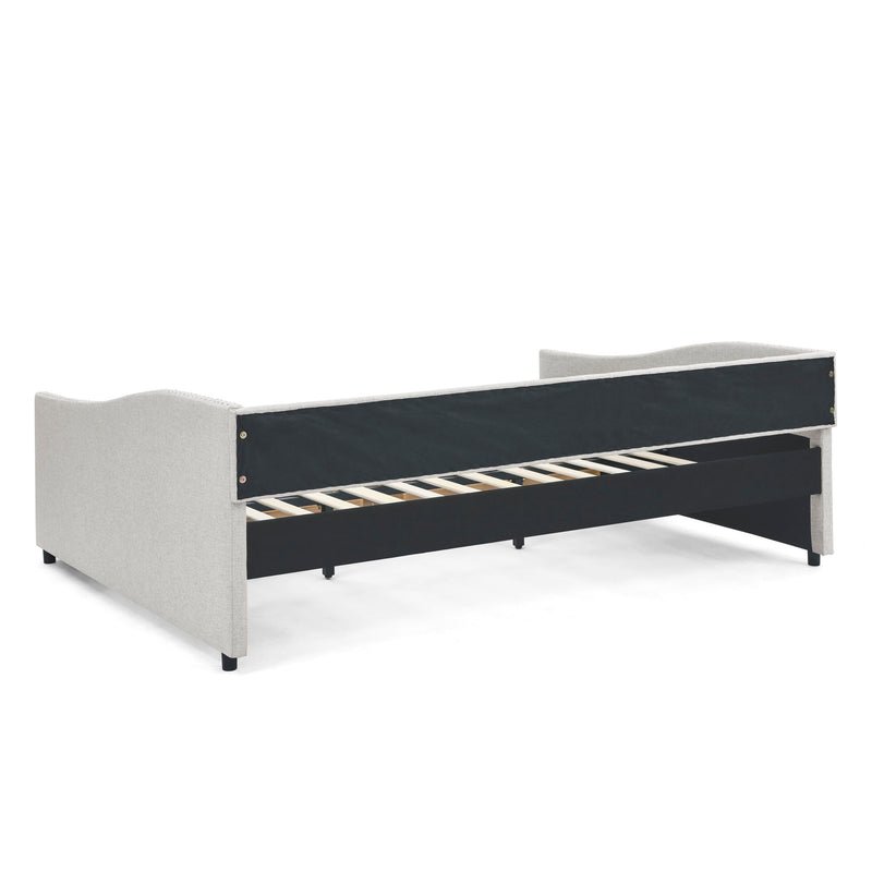 Upholstered Tufted Daybed With Drawers, Waved Arms