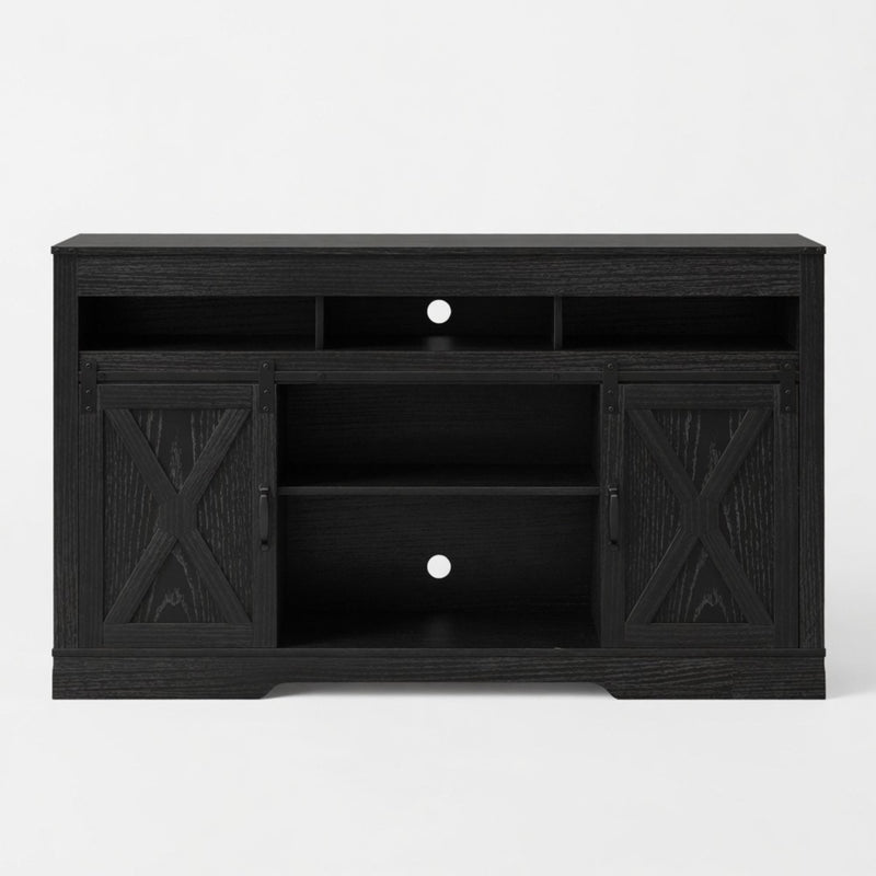 Farmhouse TV Stand With Sliding Barn Doors & Adjustable Storage