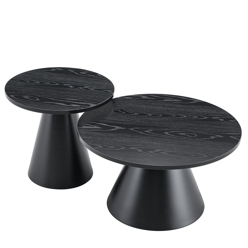 Nesting Coffee Table, Adjustable Foot Pads For Living Room (Set of 2) - Black