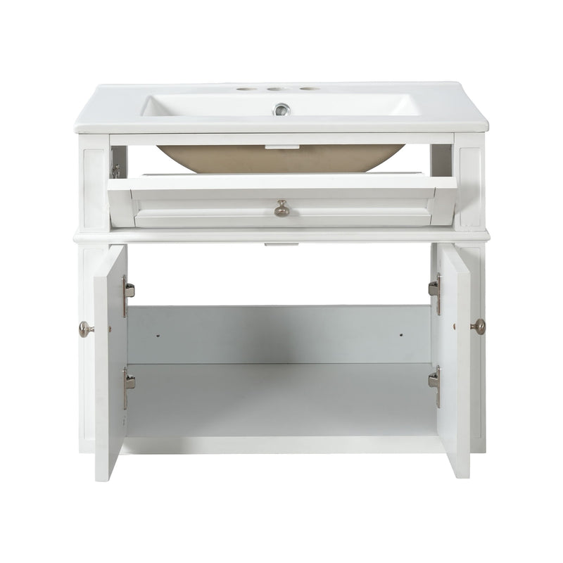 Wall Mounted Bathroom Vanity With Tip Out Drawer And Open Back Design