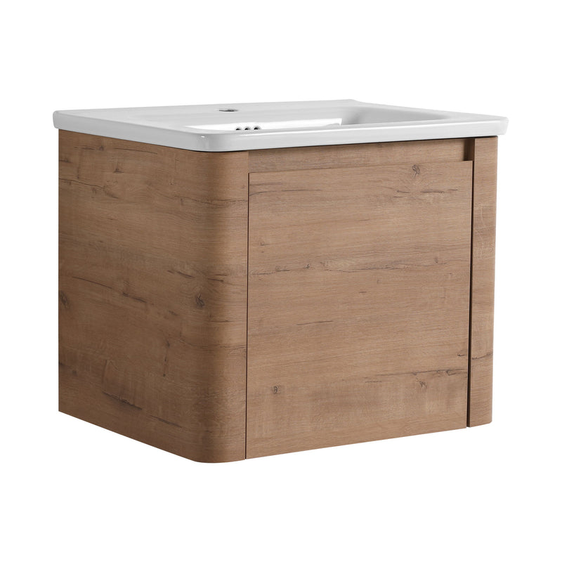 Wall Mounted Bathroom Vanity With Sink, Storage Shelves & Soft Close Door