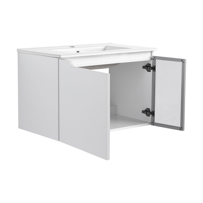 Wall Mounted Bathroom Vanity With Sink, Cabinet & Half Door