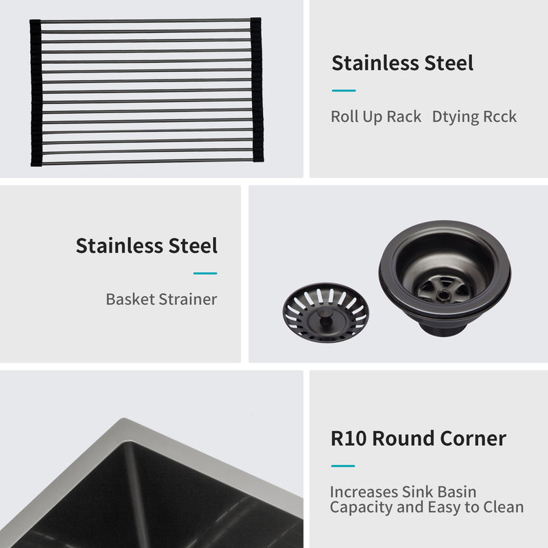 Double Bowl Undermount Kitchen Sink 16 Gauge 33" X 19" With Dual 10" Deep Basins - Gunmetal Black