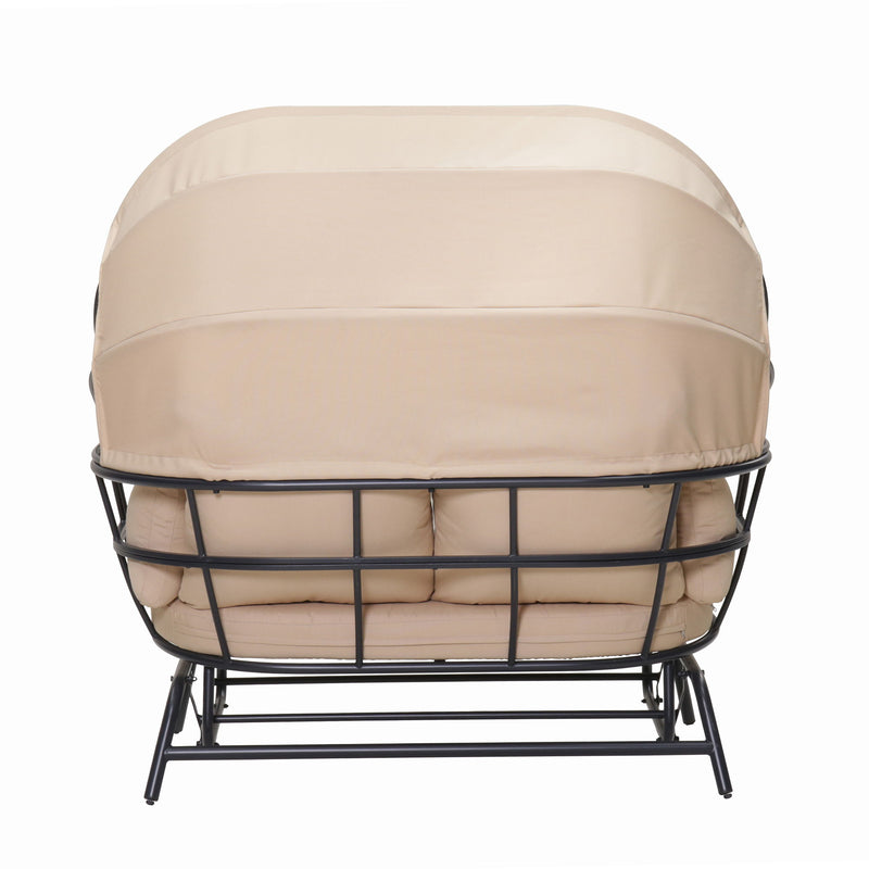 2 Person Egg Shaped Outdoor Swing Chair With Adjustable Canopy - Acacia Wood / Black / Taupe
