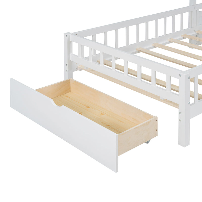 House Bed With Upholstered Sofa, Wireless Charging Station, Shelves And 2 Drawers
