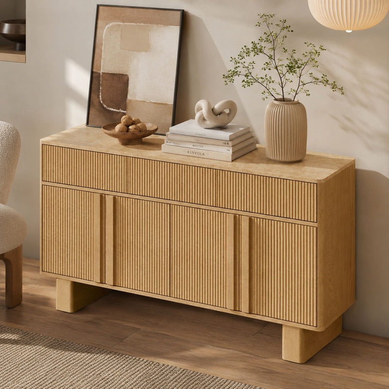 Sideboard Buffet Cabinet With 3 Drawers And 4 Doors For Dining Room