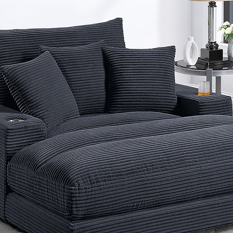 Upholstered Chaise Lounge With Cup Holders USB Port And Pillows