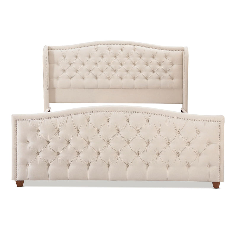 Marcella - King Upholstered Shelter Headboard Bed - Beige
