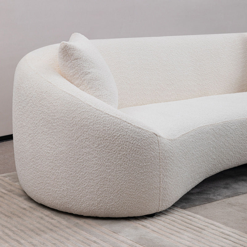 3 Piece Set Curved Sofa, Upholstered 3 Seater With Tight Curved Back For Living Room - White