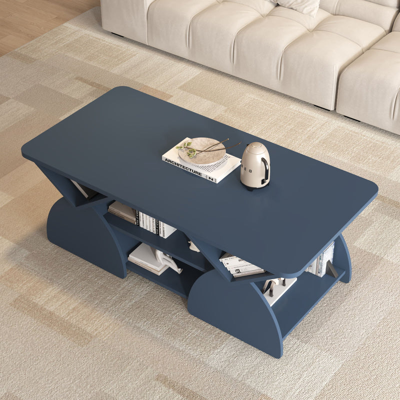 Geometric Engineered Coffee Table With Rounded Corners With Open Shelves