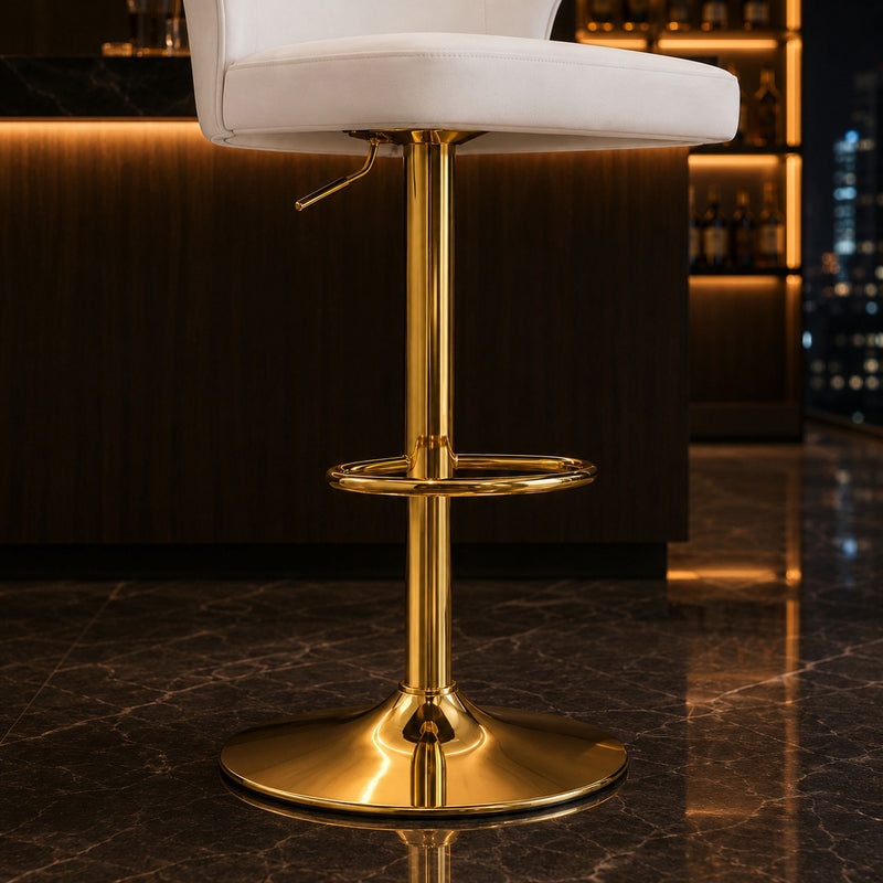 Adjustable Swivel Bar Chair With High Back Support For Kitchen Counter (Set of 2) - Gold / White