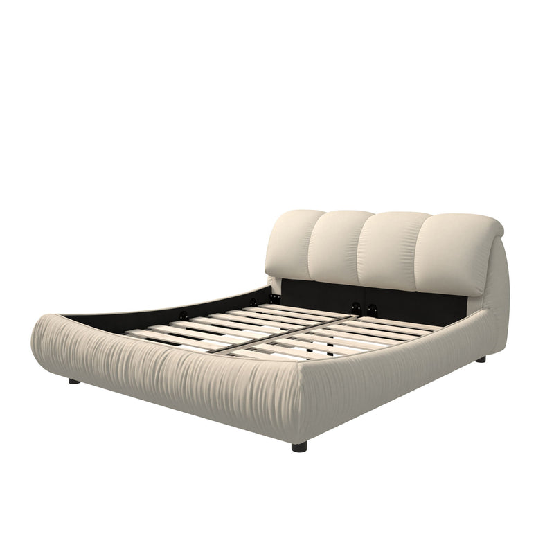Luxury Upholstered Platform Bed With Oversized Padded Backrest And Solid Wood Frame