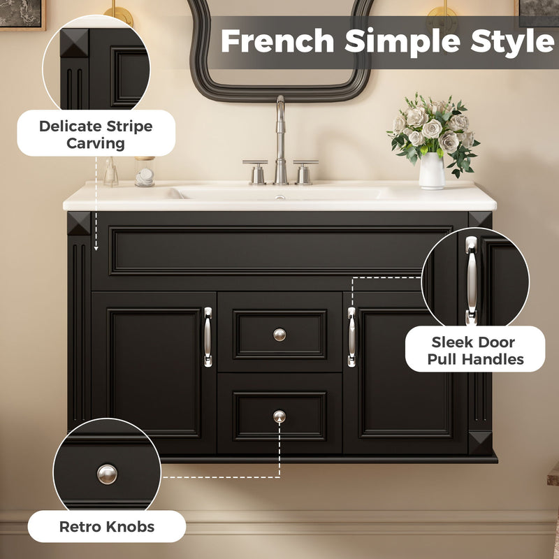 French Simple Style Wall Mounted Bathroom Cabinet With Sink