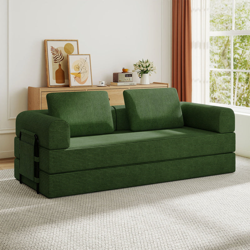 Convertible Sleeper Sofa Bed With Cylindrical Pillow, Fixed Shape Frame