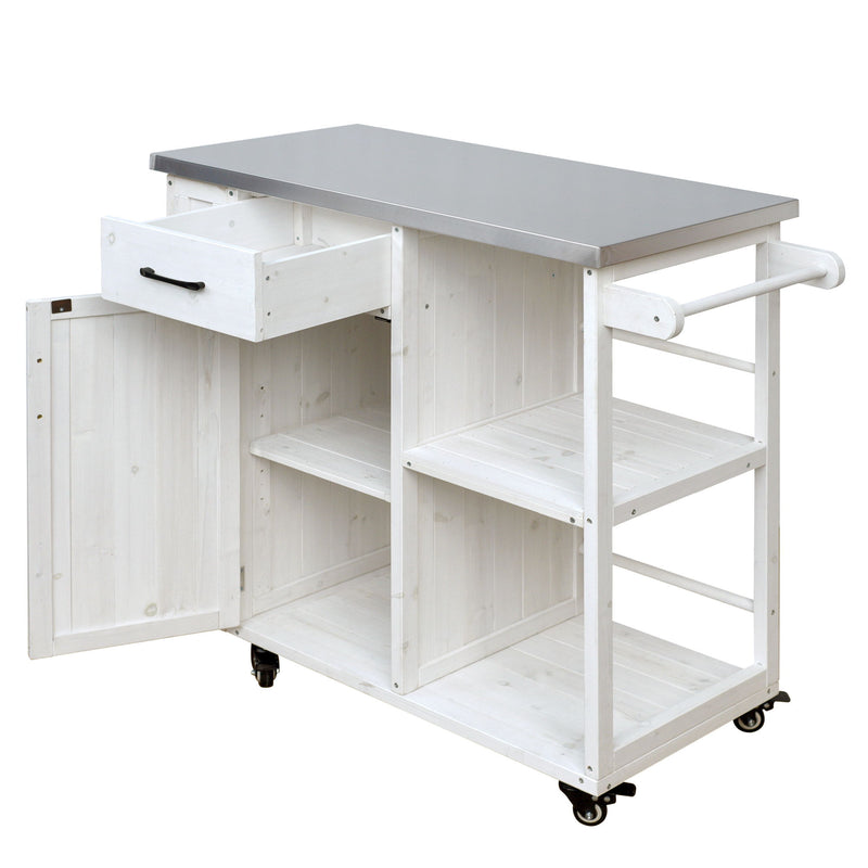 Outdoor Kitchen Island Prep Station With Lockable Wheels, Ample Storage, Towel & Spice Racks