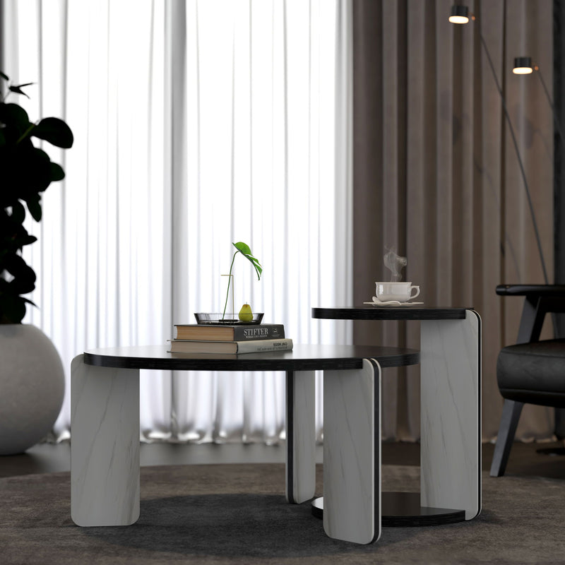 Round Coffee & End Table Set - Black