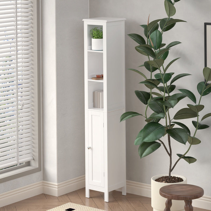Slim Tall Bathroom Storage Cabinet With Adjustable Shelves, Anti Tip Freestanding Cabinet - White