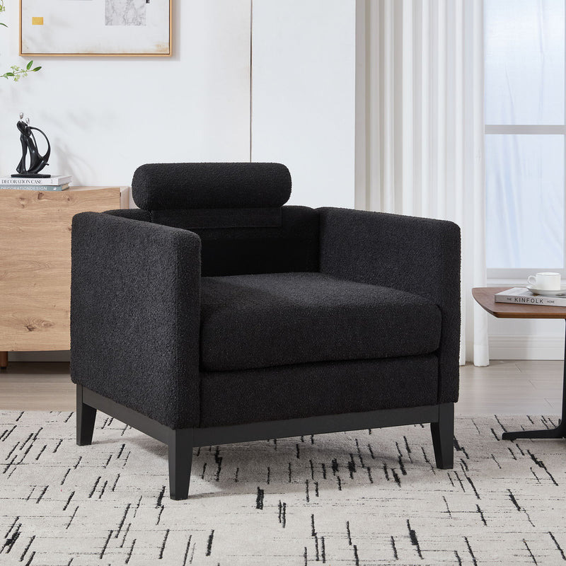 Wide Modern Farmhouse Performance Accent Chair With Legs, Wood Base
