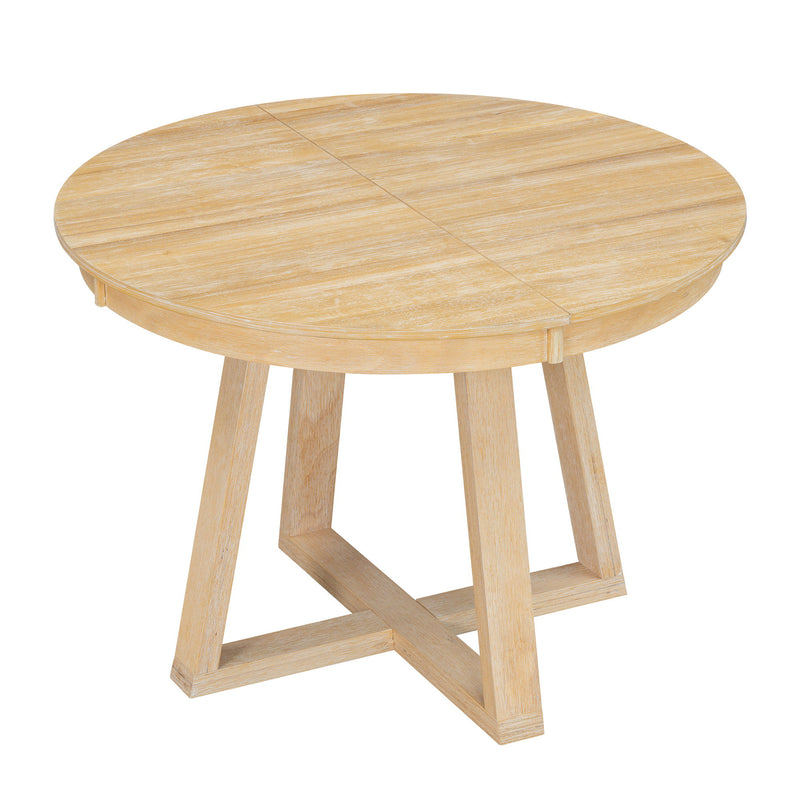 Dining Set With Leaf Round Table And 4 Upholstered Chairs
