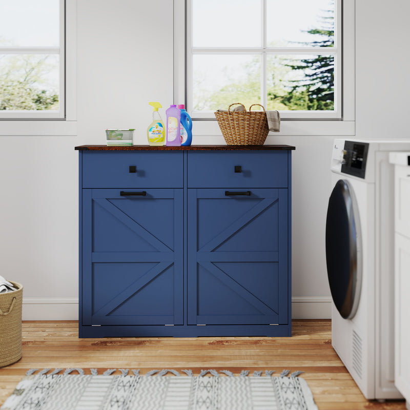 Double Tilt Out Trash Cabinet With Hideaway Drawer And Barn Door Style