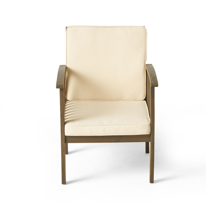 Casa Acacia Wood Club Chairs (Set of 2) With Water Resistant Cushions - Gray / Cream
