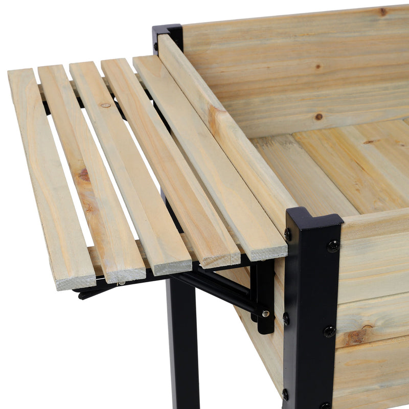 Raised Garden Bed With Metal Legs And Folding Storage Shelf