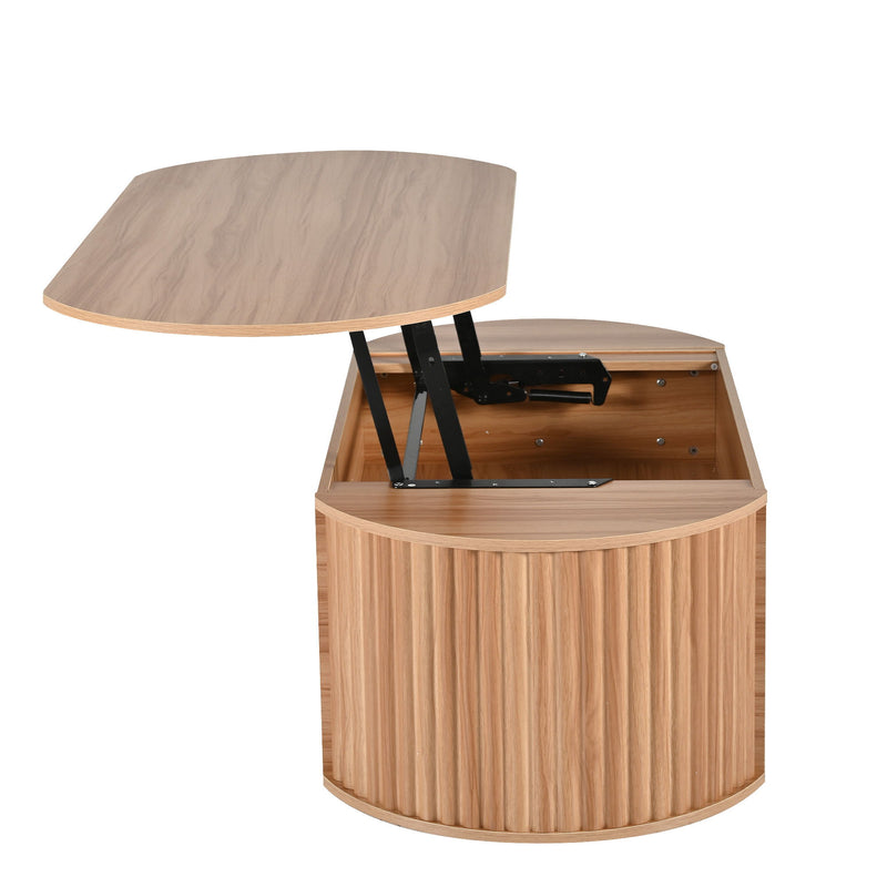 Lift Top Coffee Table With Hidden Compartment, Modern Oval Lift Tabletop For Home Living Room