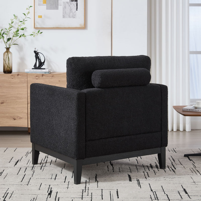 Wide Modern Farmhouse Performance Accent Chair With Legs, Wood Base