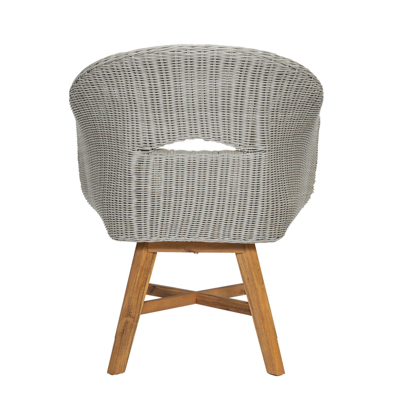 Modern Coastal Rattan Dining Chairs, (Set of 2), Solid Wood Legs - Beige / Gray Ash / Natural