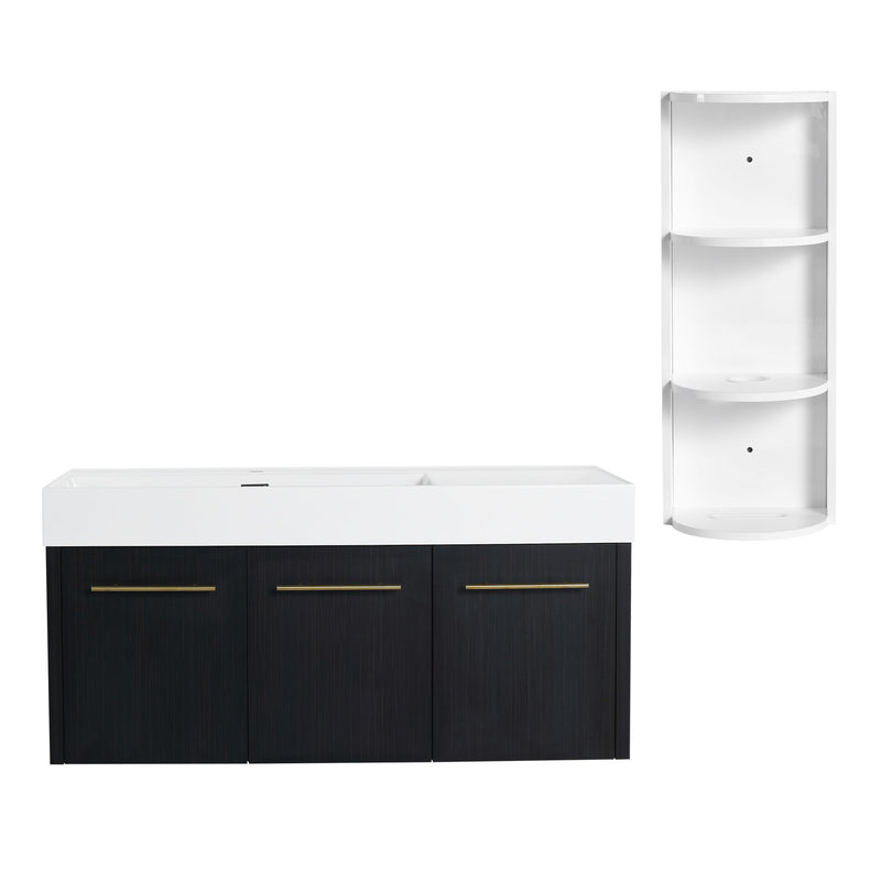Modern Wall Mounted Bathroom Vanity With Left Sink And Storage Rack
