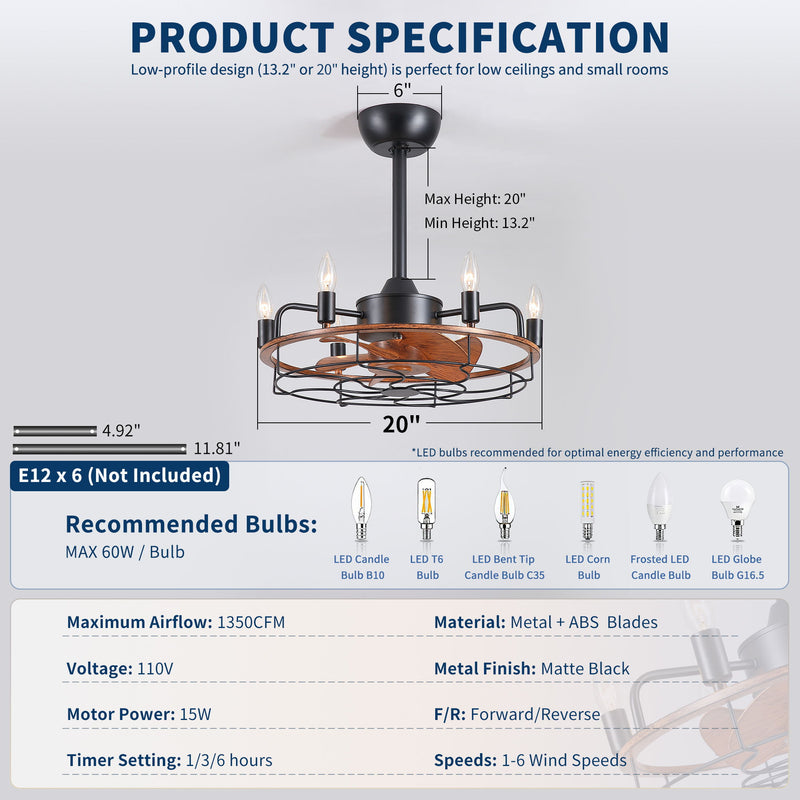 Modern Farmhouse Ceiling Fan, Adjustable Hanging